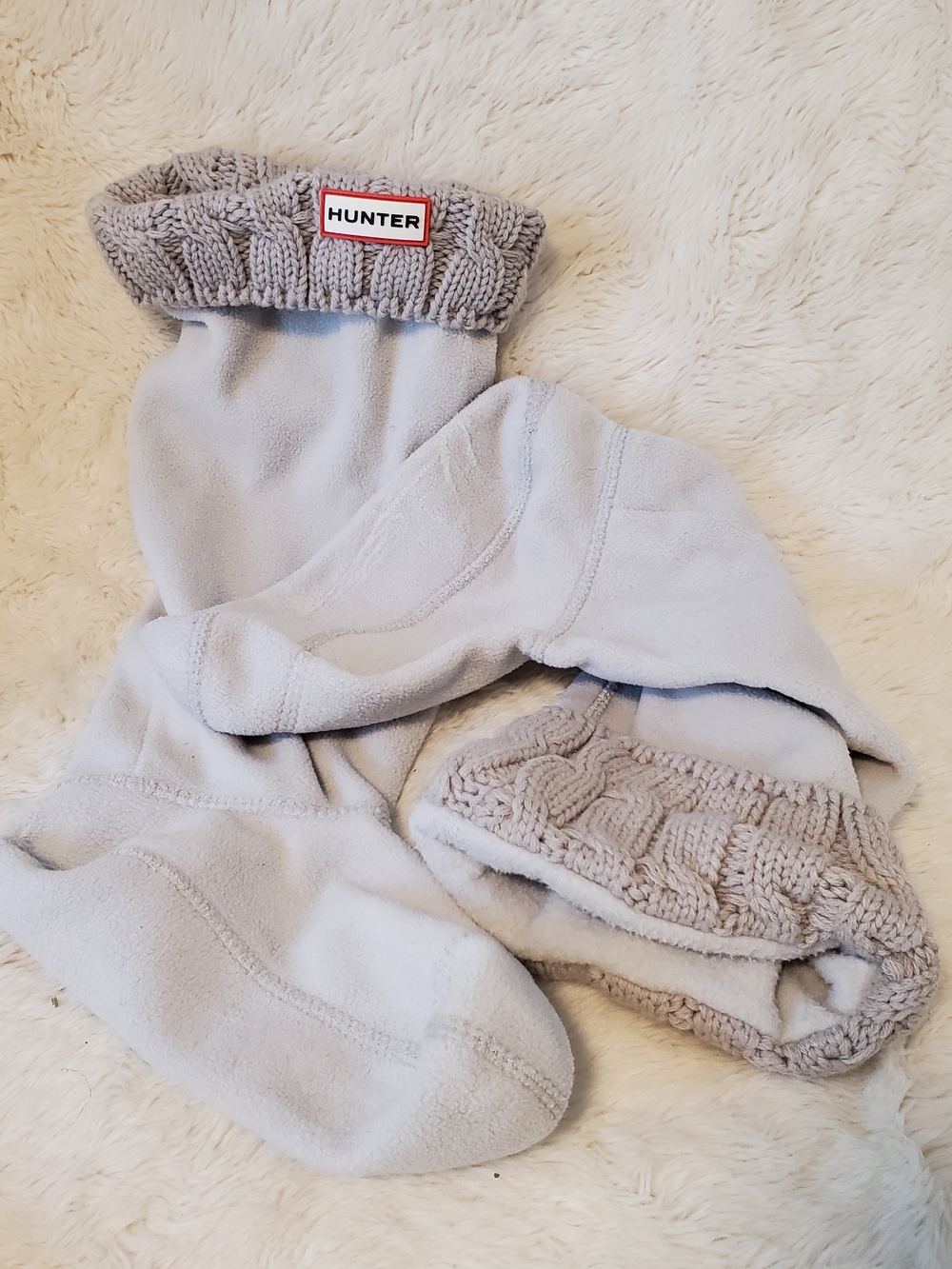 Hunter Boot Liner Grey Plush Fleece Socks with Knit Cuff